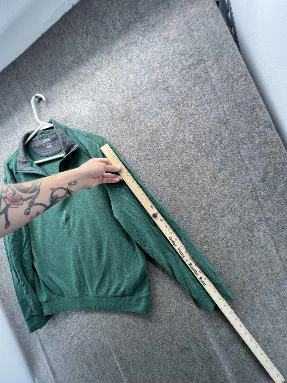 Polo Ralph Lauren Sweatshirt Mens Medium Green 1/4 Zip Jersey Pullover Logo